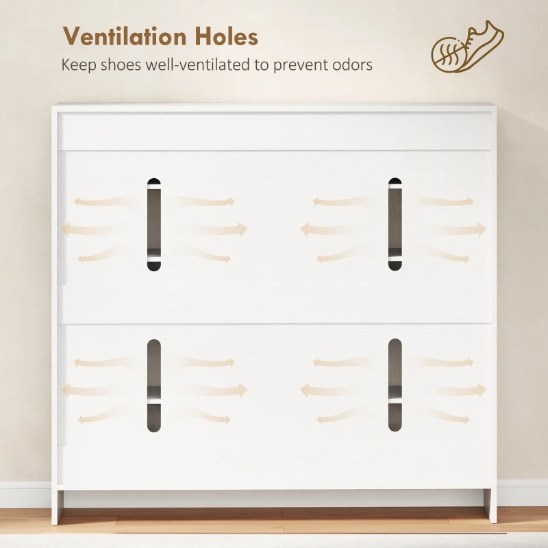 HOMCOM Dulap de Pantofi pentru 25-30 de Pantofi cu Uși Amortizate, Alb Lucios
