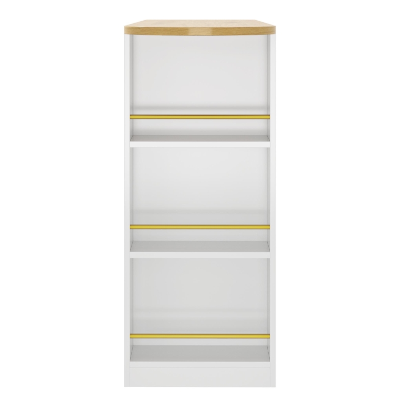 Bancone bar allungabile e girevole a 360° con scaffale laterale a 3 ripiani e ante in vetro, 138-204x39x104 cm, Bianco