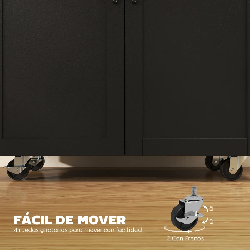 HOMCOM Dessert îlot de cuisine multi-rangements tiroirs placard 2 portes avec étagère réglable 105 x 36 x 85 cm noir