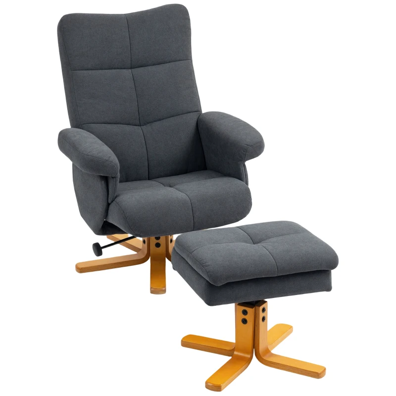 HOMCOM Linen-Look Recliner, with Storage Ottoman - Grey