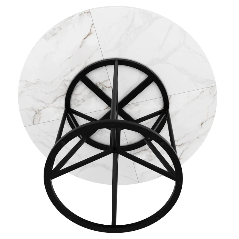 Tavolo da pranzo rotondo in MDF con gambe in metallo, 100x100x76 cm, Bianco e Nero