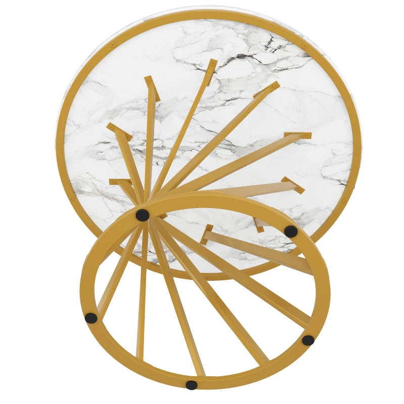 Tavolo da pranzo rotondo per 4 persone con piano in MDF e gambe in metallo, 80x80x76 cm, Bianco e Oro