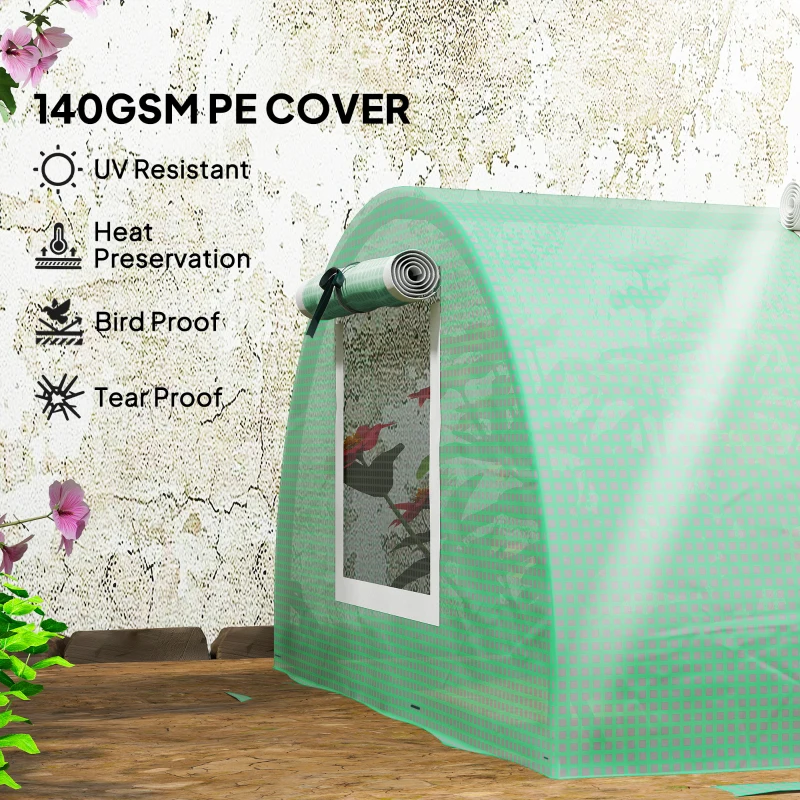 Outsunny Mini Greenhouse, Portable Tunnel Green House, Green Grow House Steel Frame with 5 Mesh Windows, 3 M, Green