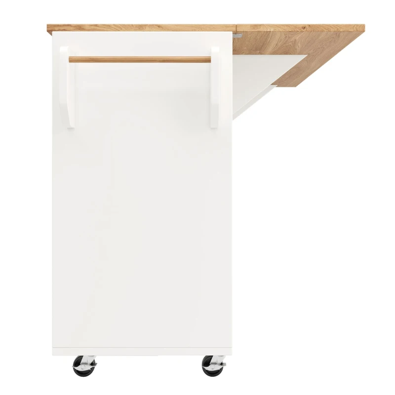 Isla de cocina moderna, con tablero ajustable y espacio de almacenamiento, 120x43,2/71,2x92 cm, Blanco