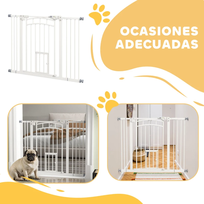 PawHut Barrera de Seguridad para Perros 74-100 cm con Extensión Montaje a Presión Doble Bloqueo para Puerta Escalera Blanco