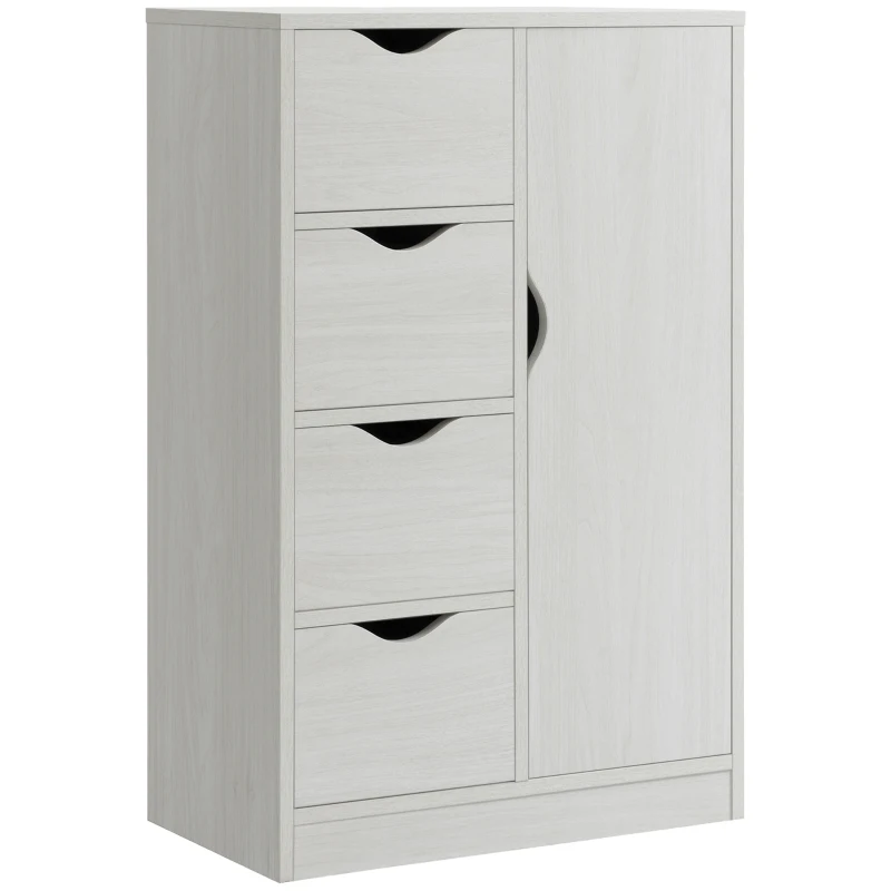 HOMCOM Mobile Bagno con 4 Cassetti, Armadietto a 2 Livelli e Maniglie Ritagliate, in Legno, 54x29x83 cm, Bianco