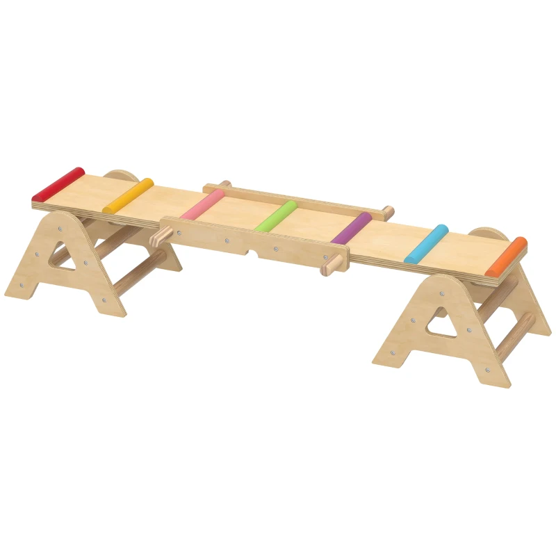 AIYAPLAY Wooden Rocker and Balance Beam, 2-in-1 Kids' Garden Rocker, Rocker for 2-4 Years, 133 x 38 x 24 cm, Multicolor
