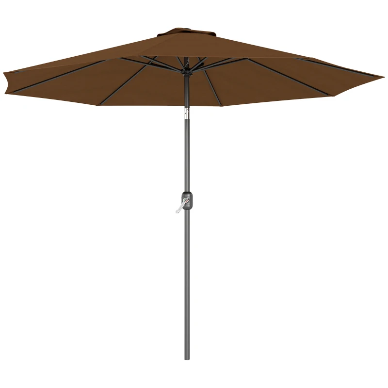 Outsunny 3(m) Tilting Parasol Garden Umbrellas, Outdoor Sun Shade with 8 Ribs, Tilt and Crank Handle for Balcony, Bench, Garden, Coffee