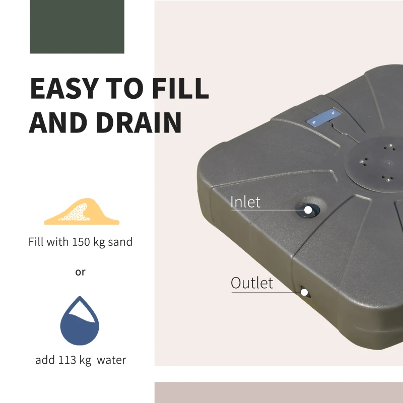 Outsunny Square Cantilever Patio Parasol Base Water or Sand Filled Stand with Wheels Heavy-Duty, Coffee