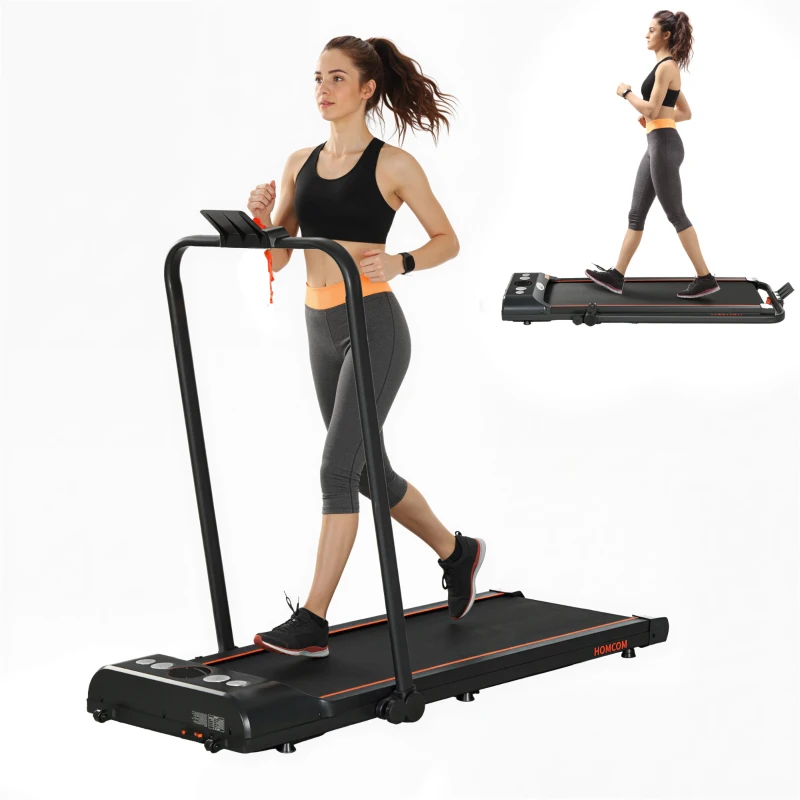 HOMCOM Foldable Walking Treadmill, with LED Display and Wheels, for Home, Office, Gym, Red