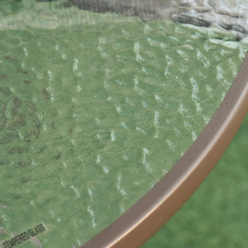 Outsunny Garden Patio Texteline Folding Chairs Plus Table and Parasol Furniture Bistro Set 6 Pieces - Coffee/Cream