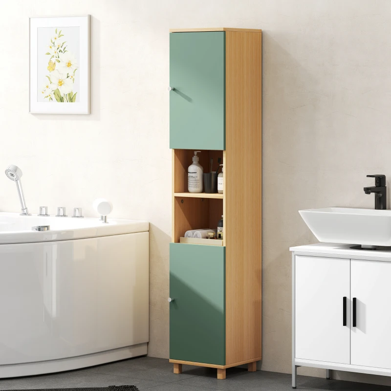 HOMCOM Bathroom Cabinet with Adjustable Shelves and Open Shelves - Green