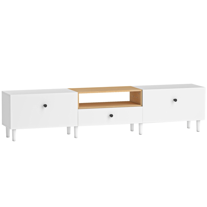 HOMCOM Mobile TV, per televisore fino a 228,6 cm con 2 ante ribaltabili, cassetto, 200 x 35 x 45 cm, bianco