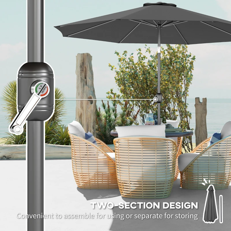 Outsunny 3(m) Tilting Parasol Garden Umbrellas, Outdoor Sun Shade with 8 Ribs, Tilt and Crank Handle for Balcony, Bench, Garden, Dark Grey