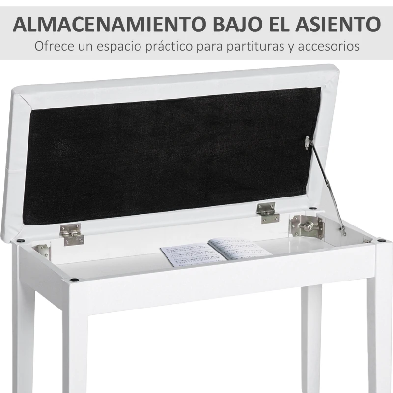 HOMCOM Taburete de Piano Banco de Teclado con Espacio de Almacenamiento Bajo del Asiento de Cuero Sintético 76x36x50 cm Blanco