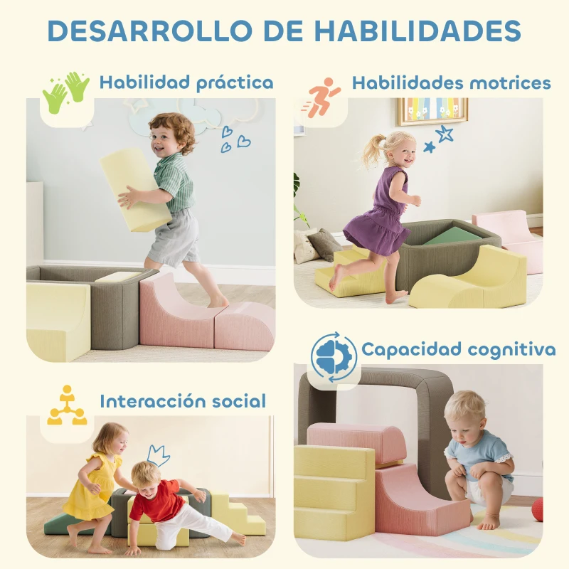 AIYAPLAY Juego de 7 Bloques de Espuma para Niños con Fundas de Pana Lavables para Escalar y Gatear Multicolor