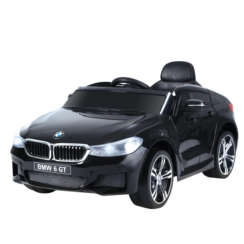HOMCOM Coche Eléctrico BMW 6GT para Niños +3 Años Automóvil Infantil de Batería 6V con Control Remoto Luces y Sonidos MP3 USB Carga 30 kg 106x64x51 cm Negro