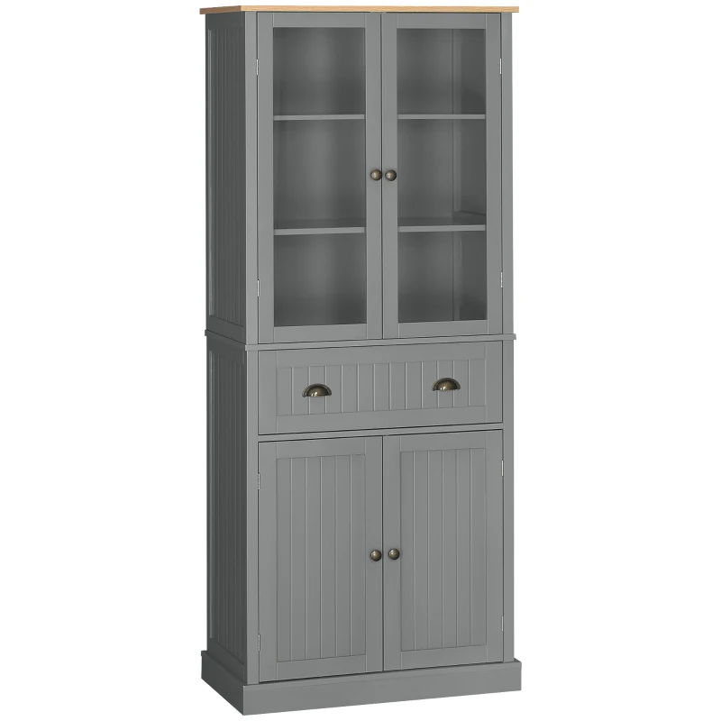 HOMCOM 180cm Tall Kitchen Pantry Cupboard, Freestanding Storage Cabinet with 5 Tier, Adjustable Shelves,  Drawer, Grey