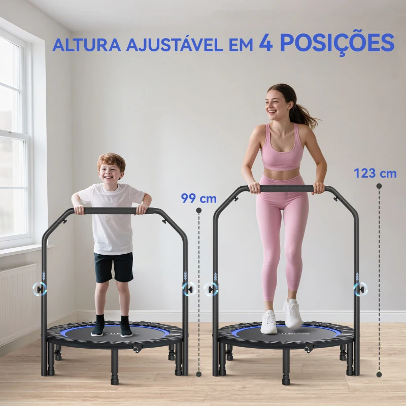 SPORTNOW Trampolim de Fitness Ø102 cm Dobrável com Guiador Ajustável de 4 Níveis e Bandas para Treino de Pernas e Corpo Azul