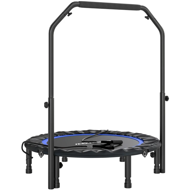 SPORTNOW Trampolim de Fitness Ø102 cm Dobrável com Guiador Ajustável de 4 Níveis e Bandas para Treino de Pernas e Corpo Azul