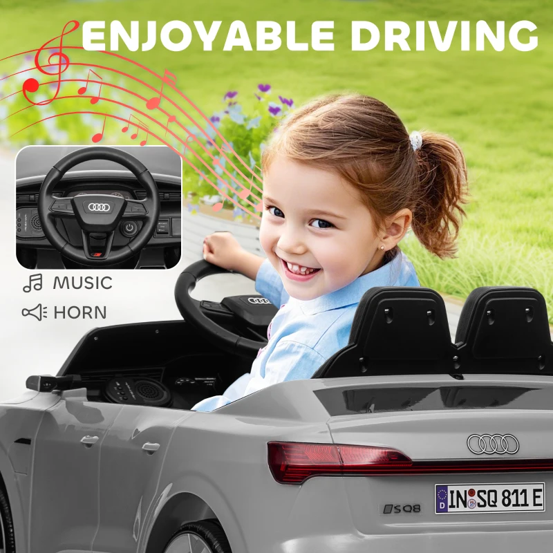 AIYAPLAY Audi Q8 e-tron Sportback Licensed 12V Ride on Car w/ Remote, 4 Spring Suspension Wheels, Headlamps, Music, Horn - Grey