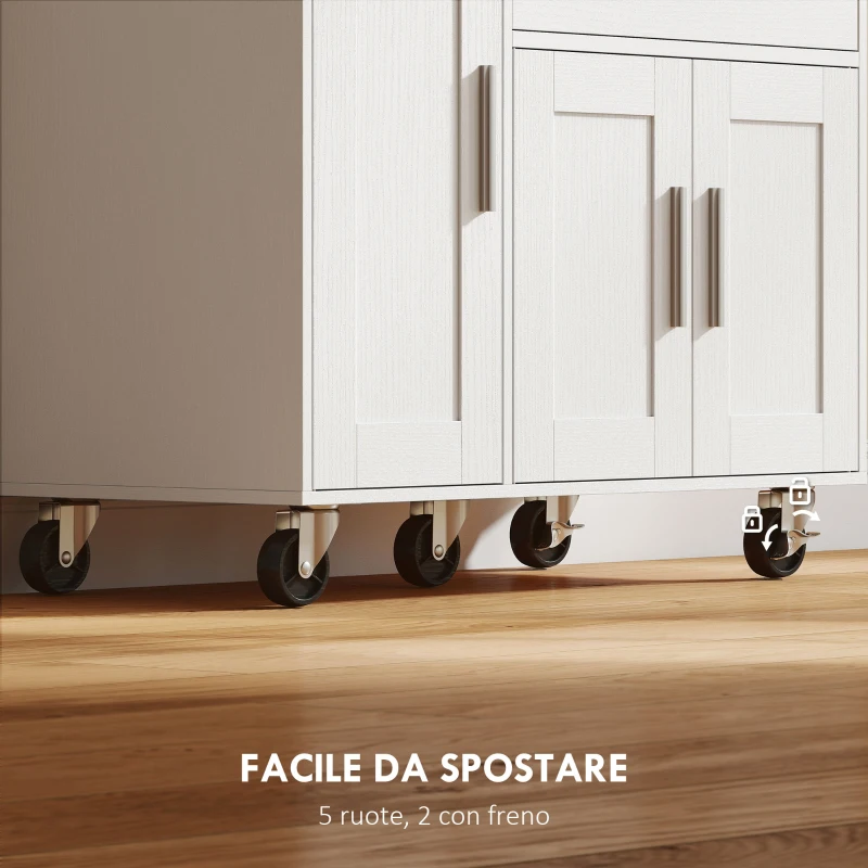 HOMCOM Mobiletto Microonde in Legno con Cassetto, 2 Armadietti, Ripiano Aperto e Piano Regolabile, 80x40x88.7 cm, Bianco