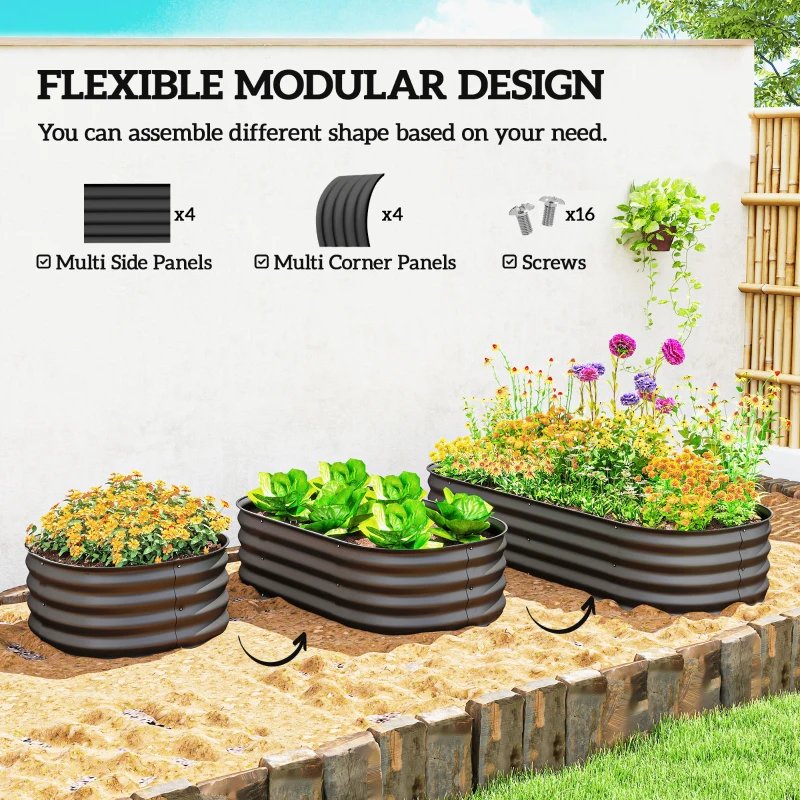 Outsunny Galvanised Raised Garden Bed, Metal Planter Box with Safety Edging, for Flowers, Herbs, Succulents, Dark Grey