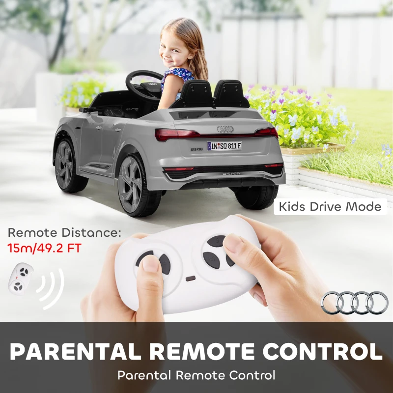 AIYAPLAY Audi Q8 e-tron Sportback Licensed 12V Ride on Car w/ Remote, 4 Spring Suspension Wheels, Headlamps, Music, Horn - Grey