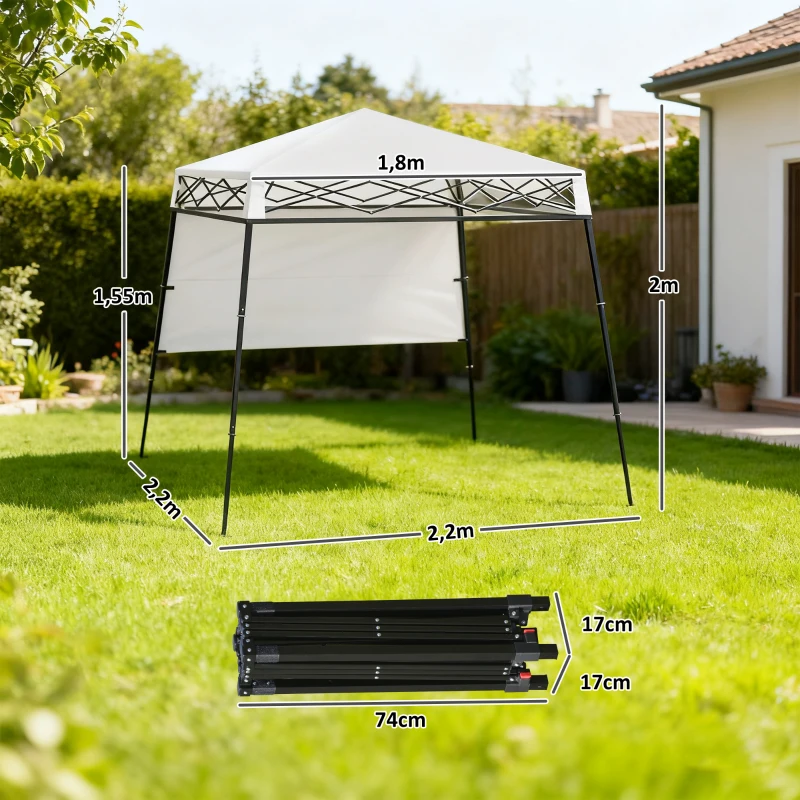 Outsunny Tenda Dobrável 220x220x200 cm com 1 Parede Lateral Bolsa de Transporte Impermeável e Proteção UV50+ para Jardim Pátio Branco