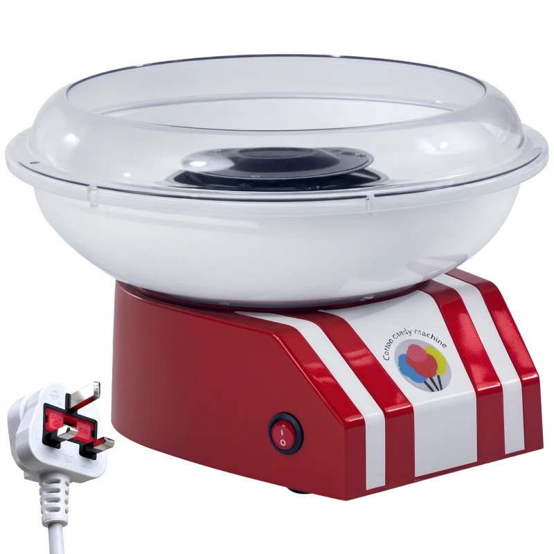 HOMCOM Candy Floss Machine for Kids & Adults, 550W  Retro Cotton Maker for Sugar or Candies,  Including 10 Candyfloss Sticks, Non-Slip Base, Red & White