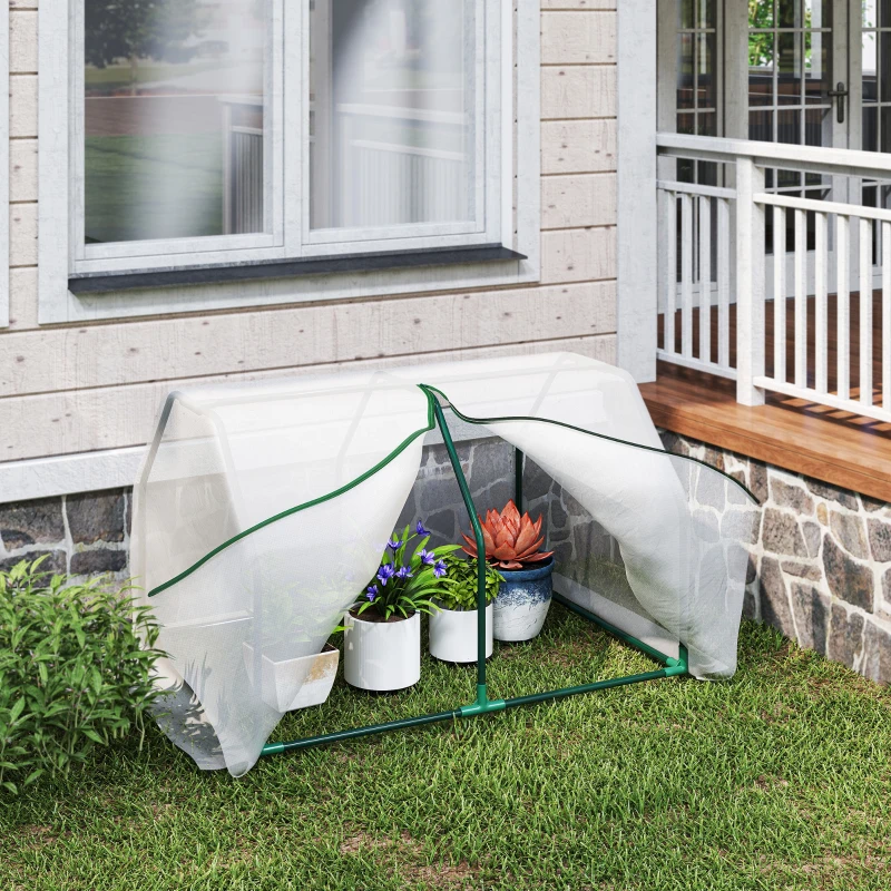 Outsunny Mini Sera pentru gradina balcon din plastic PE otel cu inchidere cu fermoar  alb transparent pentru fructe pentru legume pentru plante pentru flori