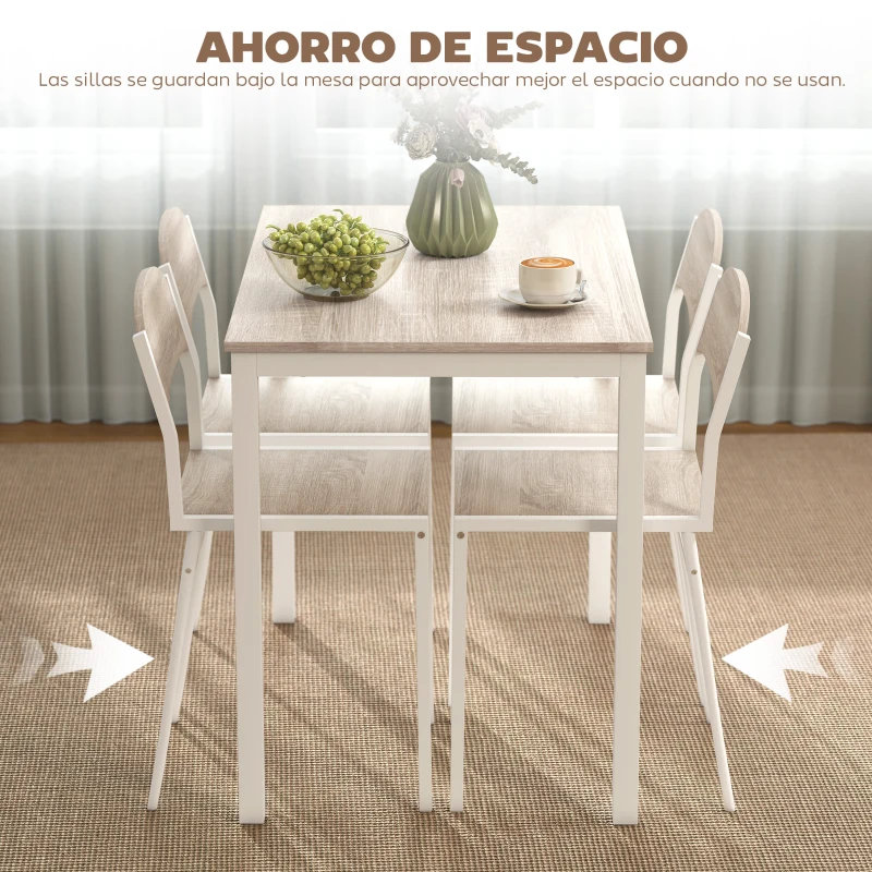 HOMCOM Juego de Mesa y 4 Sillas de Comedor Estilo Moderno Marco Metálico para Espacios Pequeños Blanco