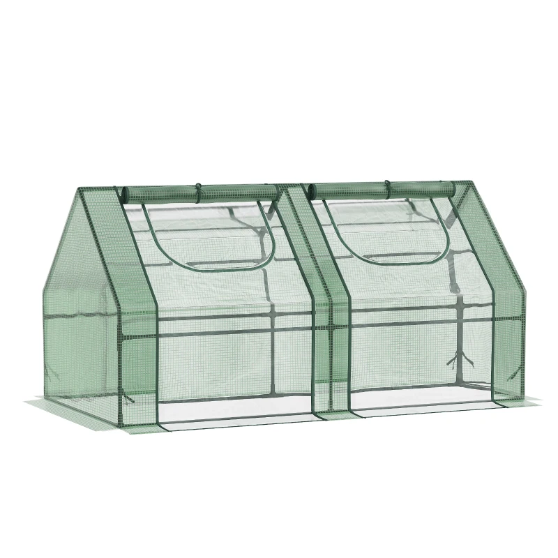 Outsunny Mini Serre de Jardin Serre à tomates mini serre tunnel Double bâche toit pointu 180L x 90l x 90H cm Acier PE PVC 2 fenêtres avec Zip enroulables Vert