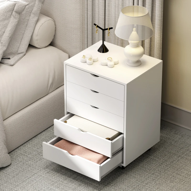 HOMCOM Cassettiera da Ufficio con 5 Cassetti per Documenti A3, Ruote e Blocco, 50x40x67.5 cm, Bianco