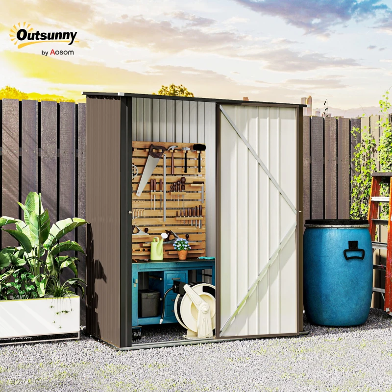 Outsunny 5.3ft× 3.1ft Outdoor Storage Shed, Steel Garden Shed with Single Lockable Door, Tool Storage Shed for Backyard, Patio, Lawn, Brown