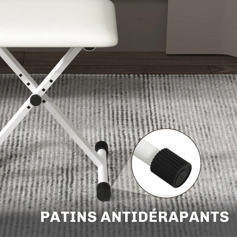 HOMCOM Tabouret piano pliable, banc piano réglable en hauteur, siège rembourré en PU, 39 x 29 x 37-47 cm, blanc