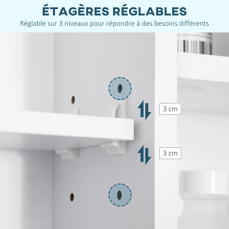 kleankin Armoire murale salle de bain avec miroir, meuble salle de bain, 7 étagères ouvertes et placard,100 x 15 x 70 cm, blanc