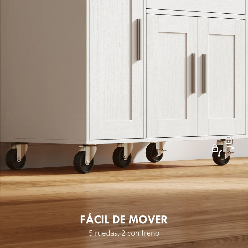 HOMCOM Mueble Auxiliar de Cocina con Ruedas Aparador de Cocina para Microondas con Bandeja Deslizante 80x40x88,7 cm Blanco