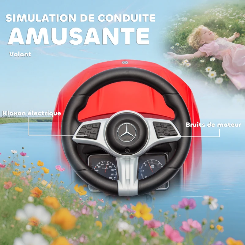 AIYAPLAY Porteur enfants Mercedes-Benz sous licence, porteur voiture à pousser avec poignée amovible, 91 x 40 x 83 cm, rouge