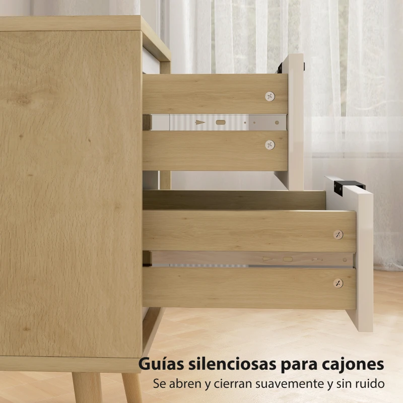 HOMCOM Juego de 2 Mesitas de Noche Modernas con 2 Cajones con Deslizamiento Silencioso 40x35x50 cm Blanco Brillo y Roble