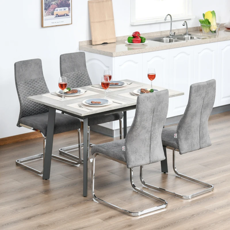 HOMCOM Set da 4 Sedie a Dondolo da Pranzo, Sedie da Cucina, Microfibra, 45 x 61 x 98 cm, Grigio
