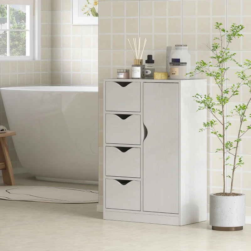 HOMCOM Mobile Bagno con 4 Cassetti, Armadietto a 2 Livelli e Maniglie Ritagliate, in Legno, 54x29x83 cm, Bianco