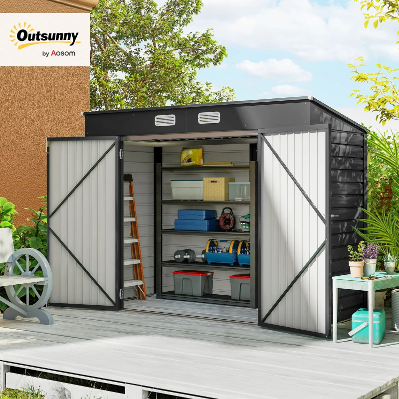 Outsunny 3.7 x 7.9ft Galvanised Steel Shed, with Latched Door and Padlock - Grey
