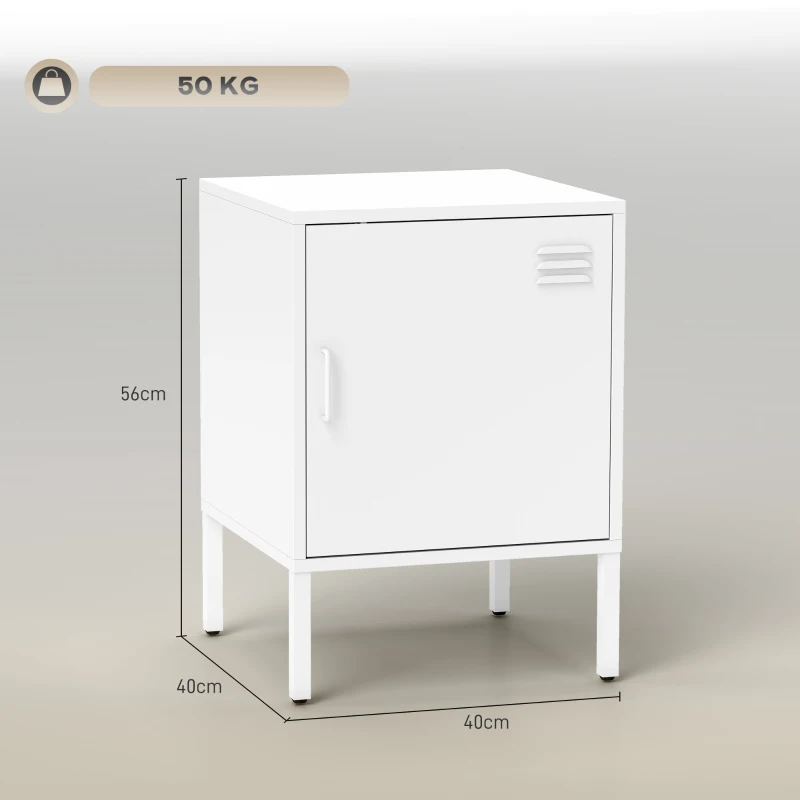 HOMCOM Mesita de noche de acero, mesa auxiliar multiusos, estante ajustable, para dormitorio, salón, Blanco