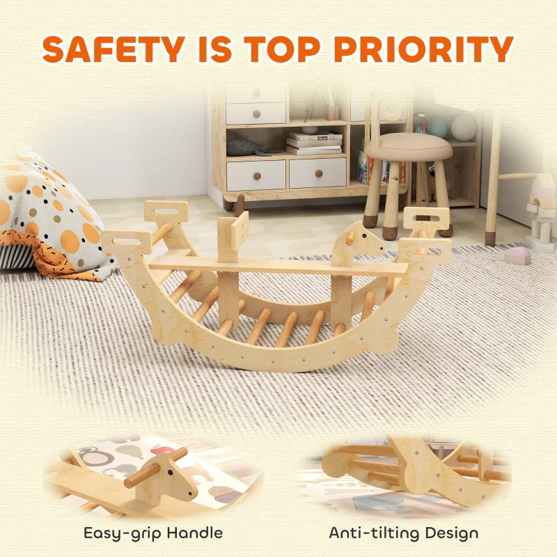 AIYAPLAY Montessori klimrek voor binnen, 2 in 1 klimboog van hout, voor kinderen 2-4 jaar, 110x52x45 cm, naturel hout