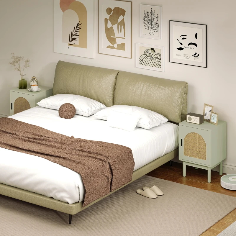 HOMCOM Set di 2 comodini, con anta in resina intrecciata, ripiano regolabile 40 x 35 x 58 cm, verde chiaro