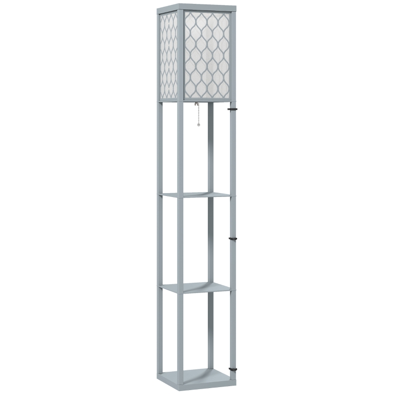 HOMCOM Lámpara de pie con estantería, 3 compartimentos, medidas compactas, MDF, Gris claro