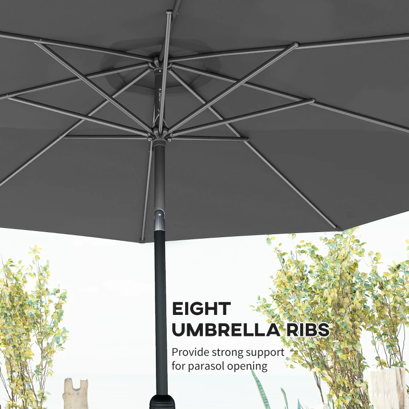 Outsunny 3(m) Tilting Parasol Garden Umbrellas, Outdoor Sun Shade with 8 Ribs, Tilt and Crank Handle for Balcony, Bench, Garden, Dark Grey