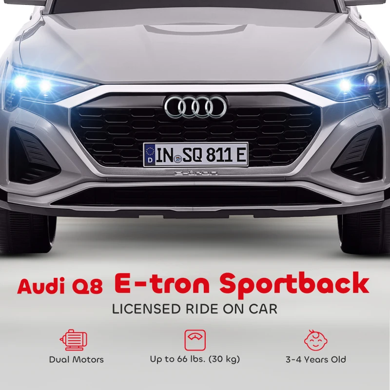 AIYAPLAY Audi Q8 e-tron Sportback Licensed 12V Ride on Car w/ Remote, 4 Spring Suspension Wheels, Headlamps, Music, Horn - Grey