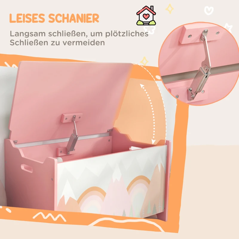 ZONEKIZ Opbergbox met opbergruimte, speelgoedkist met deksel en veiligheidsscharnier, schattig dierenontwerp, 60 x 37 x 39 cm, Roze